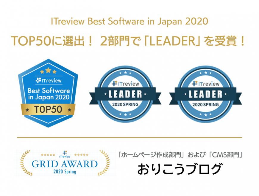 ITreview Best Software in Japan 2020 TOP50に選出！ 2部門で「LEADER」を受賞！