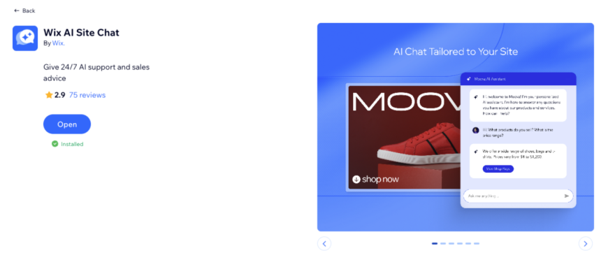 Wix公式アプリ「Wix AI サイトチャット」